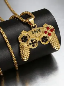 Fashion Stainless Steel Necklace with Gemstone Game Controller Pendant, Unisex Gift for Gaming Lovers, Perfect for Special Occasions