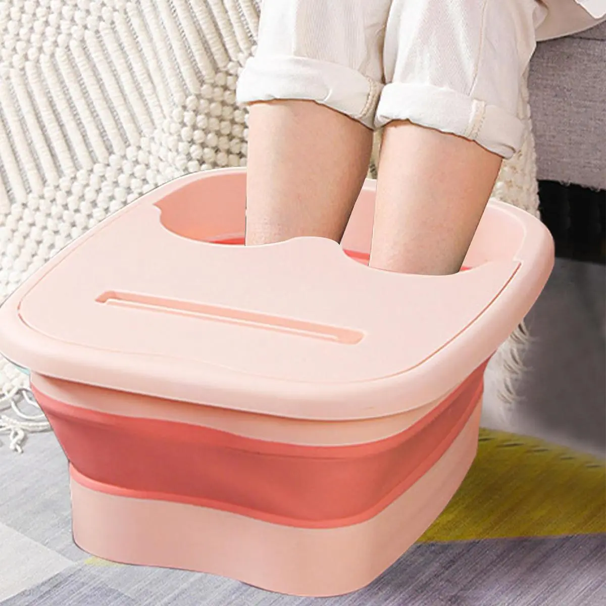 Collapsible Silicone Foot Bath Basin, 1 Count Portable Foot Bath Tub With Lid, Foot Spa Basin For Home Bathroom, Bathroom Accessories