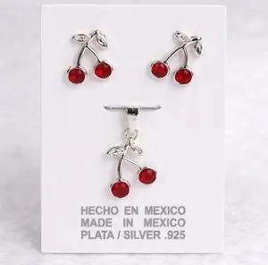 Set Aretes y Dije Cerezas CZ plata 925