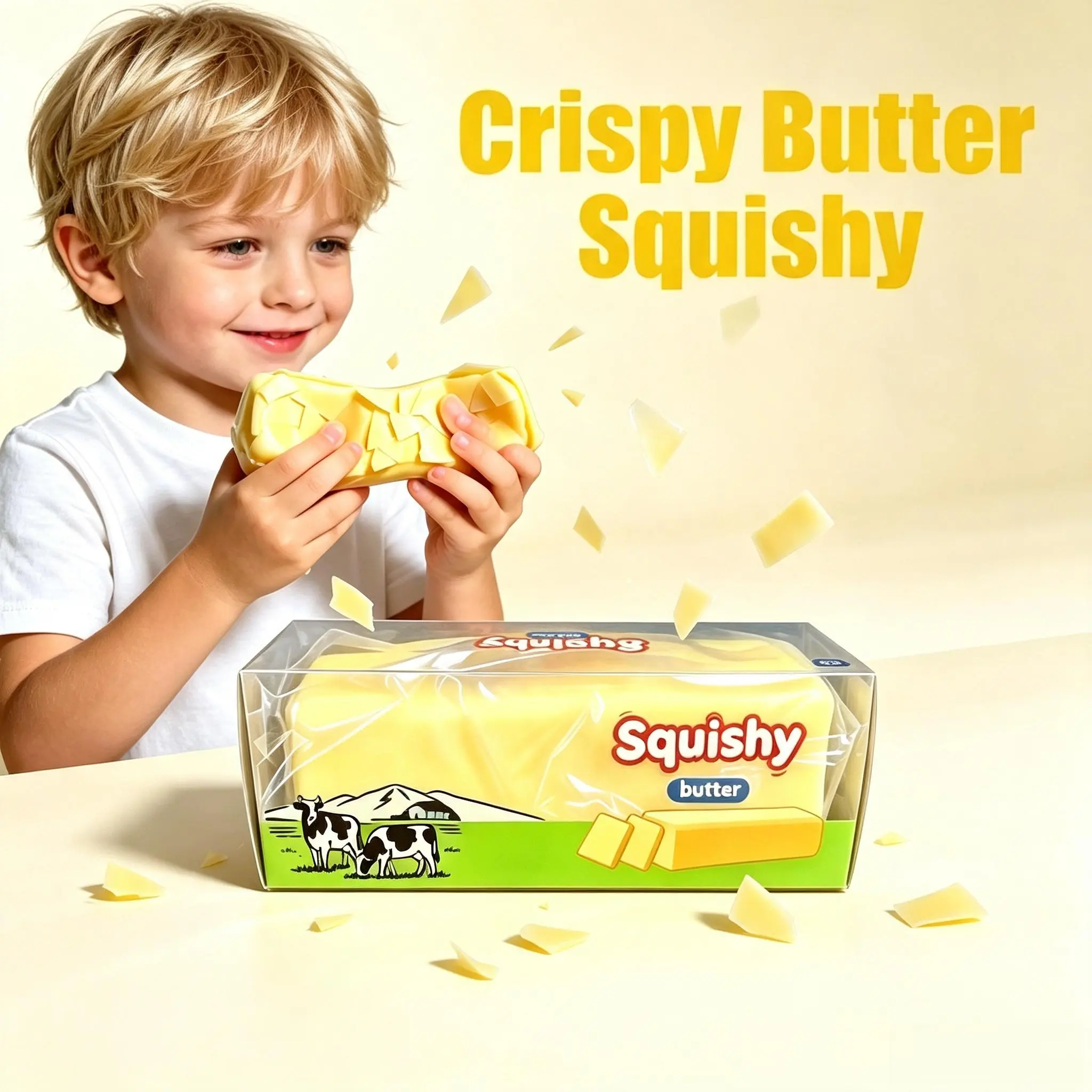 Crispy Butter Squishy Fidget Toy,Soft Slow Rebound, Crackle Crunch Squeeze Butter Block Sensory Toy, Stress Relief Anxiety Relief Squishy Toy for Teenager Adults,Gifts Suitable For Children