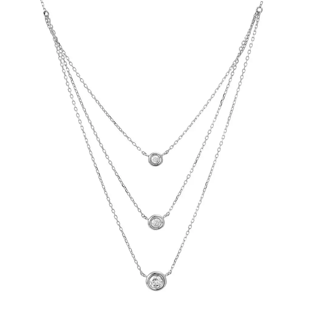 Triple Bezel Diamond Layered Necklace in 14K White Gold
