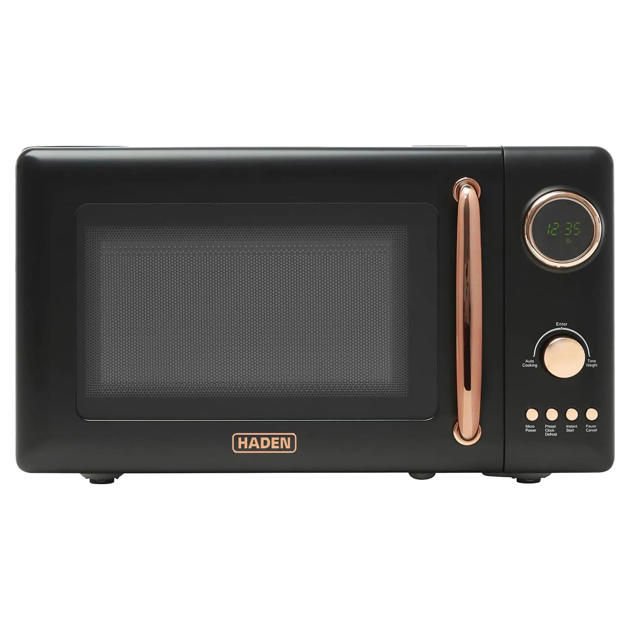 Haden 700 Watt 0.7 Cubic Foot Microwave Oven with Digital Controls, Black/Copper Haden 700 Watt 0.7 Cubic Foot Microwave Oven with Digital Controls, Black/Copper