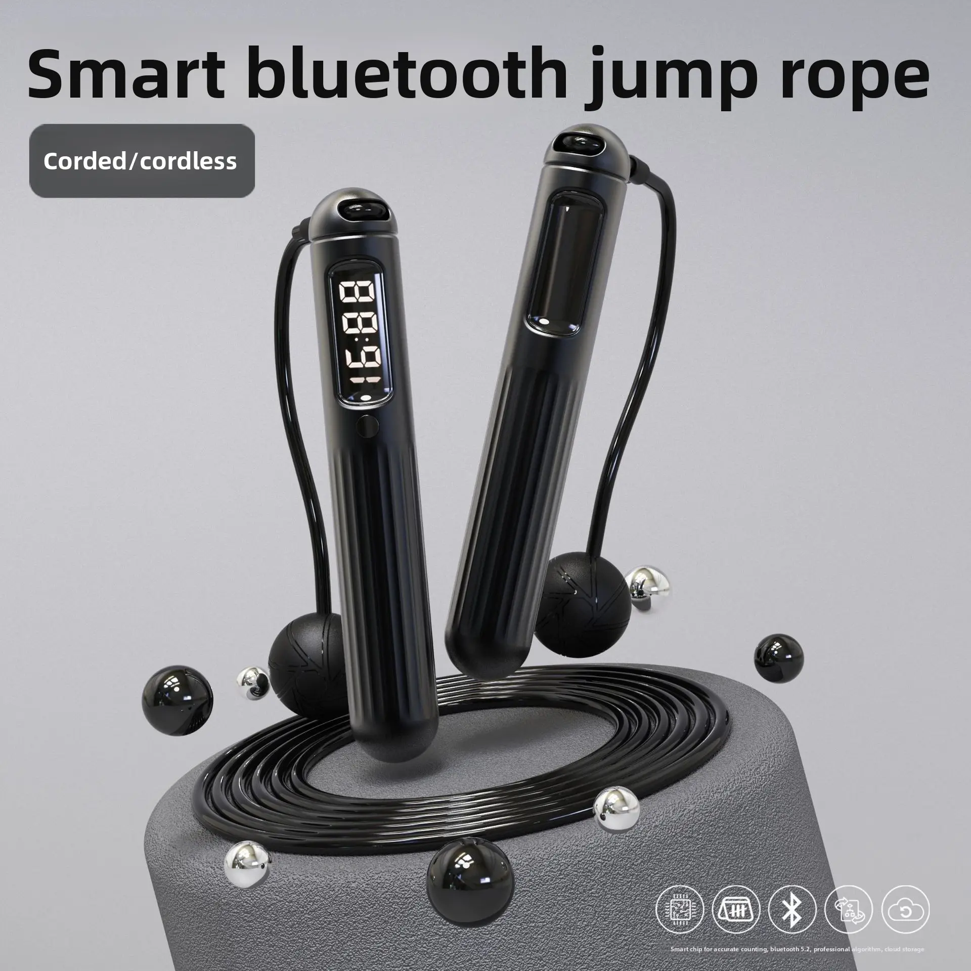 Intelligent Counting Skipping Rope with Weight Ball Cordless & Corded Modes Bluetooth Sync Real-Time Tracks Fitness Special Support, Home Fitness, Cardio Training