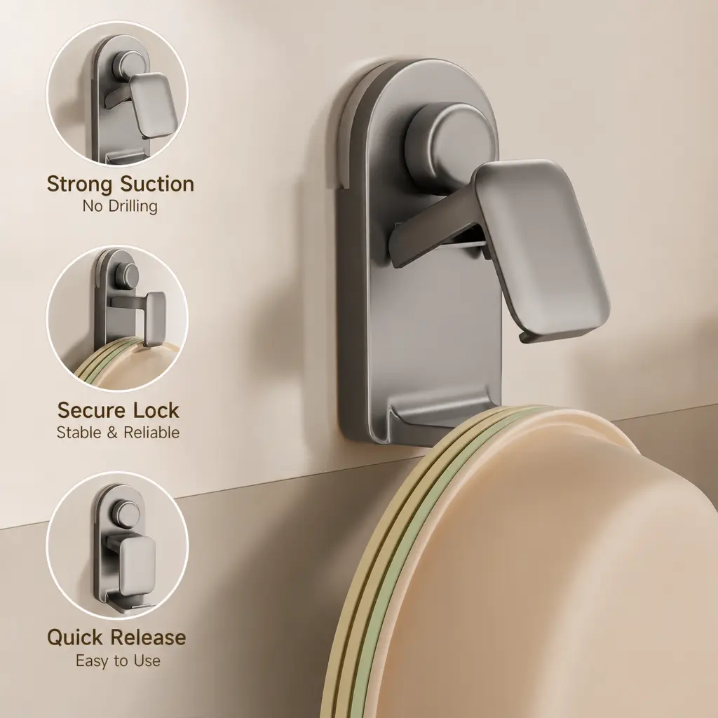 1 Count, Suction Cup Wall Mounted Washbasin Hanger, Detachable No Trace Design, for Bathroom Kitchen Household Storage