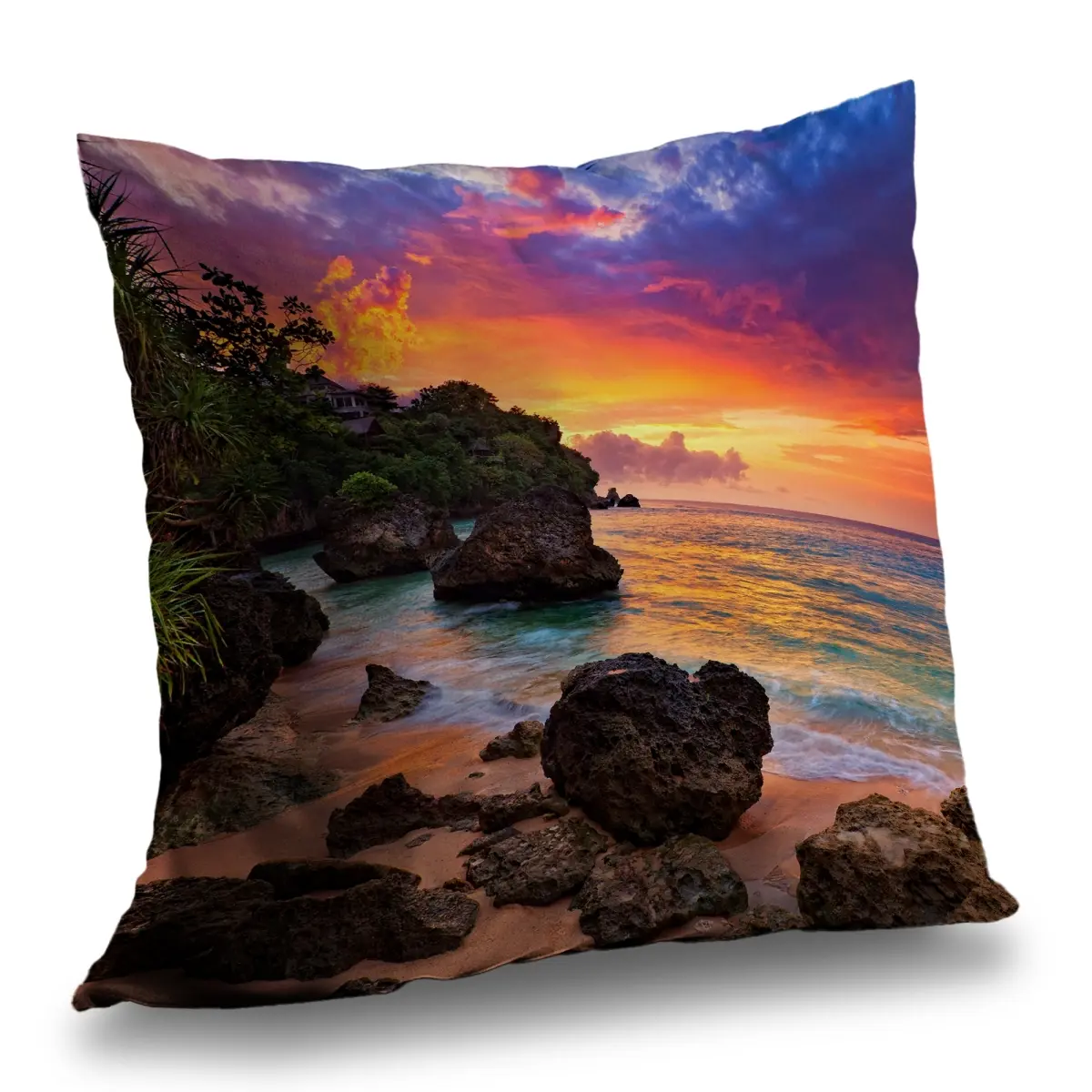 360 Stand Rainbow Island Poly Twill Throw Pillow - 14x14 in - C1PT14140CA5 - Aesthetic Colorful Textile Home Decor Accessory, Bright Standard Living Room Pillow, Twill Weave