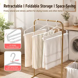 2 pcs-Multi-Purpose Adjustable Folding Hanger, Telescopic Towel Drying Rack with 360 Rotating Hook & Windproof Clips, Extendable Foldable Clothes Hanger for Bathroom Balcony Closet Laundry Room Travel Hotel Dorm RV, Bath Towel Quilt Bedding Drying Rack