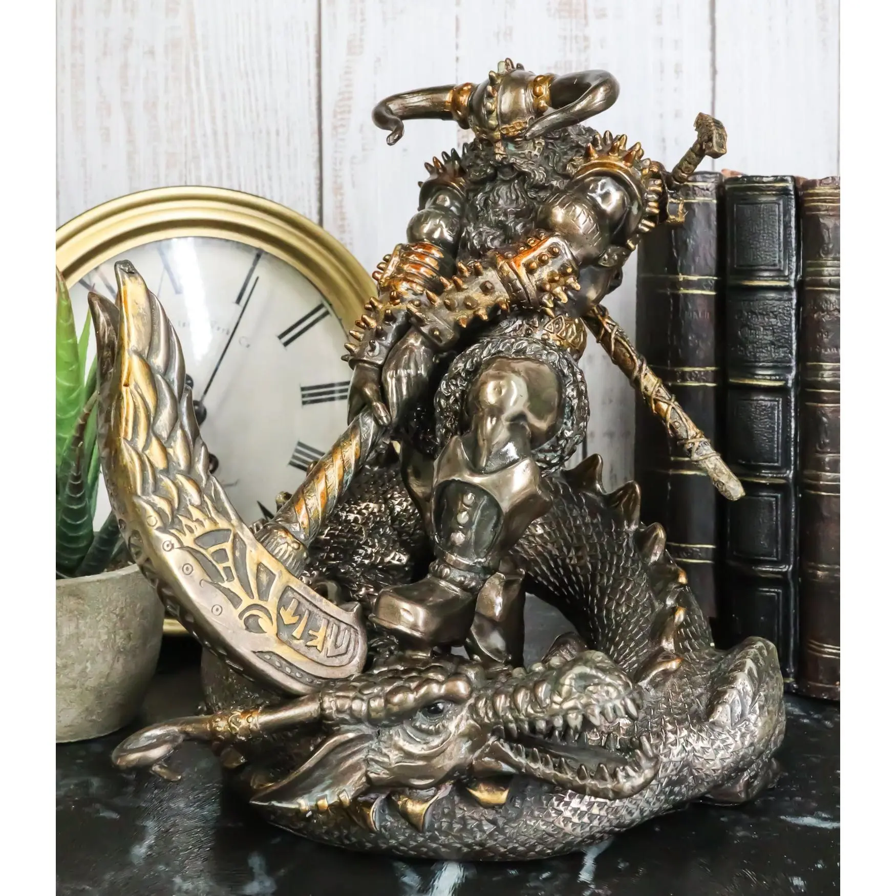 Thor Ragnarok Figurine Norse Donar Slaying Midgard Dragon With Mjolnir Hammer