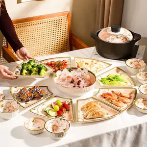 9-piece ceramic dinnerware set, platter dinnerware for family gatherings, featuring camellia flower patterns, ideal for family reunions, Thanksgiving parties, and other occasions. Dishwasher safe, microwaveable, Tableware Kit