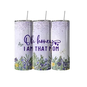 Mother's Day Oh Honey I am That Mom Tumbler Cup 20 oz Stainless Steel Skinny Tumbler with Lid and Straw - Insulated Mug mothers