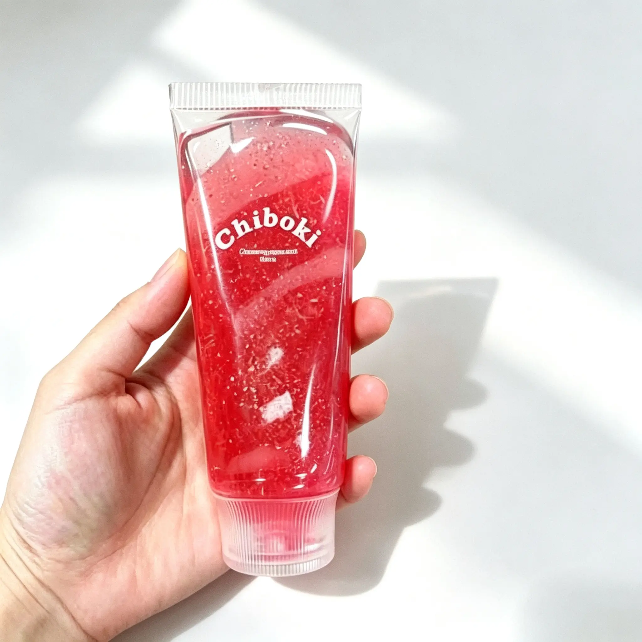 Chiboki Glitter Red Clear Squeeze Tube Squishy Toy, Transparent Gel Fidget Sensory Hobby Toy, Soft Moldable Decompression Play Toy for Adults Teens, Fun Hand Manipulation Anxiety Relief Desk Hobby Toy, Satisfying Vent Stress Toy Gift