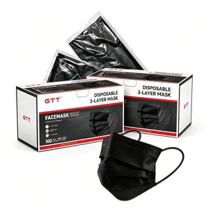 GTT 100PCS Individually Wrapped Disposable 3-Ply Black Face Masks, 2 Boxes Breathable Dust Cover for Daily Home Care Use