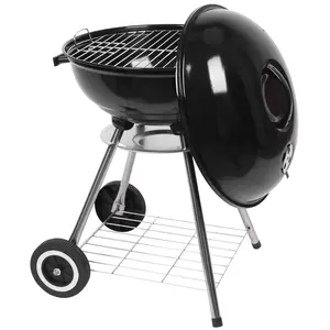 Portable 18 Inch Enamel Charcoal BBQ Grill, Round Kettle Grill with Wheeled Base, Galvanized Steel Construction Heat Control Ash Stove for Patio Garden Camping