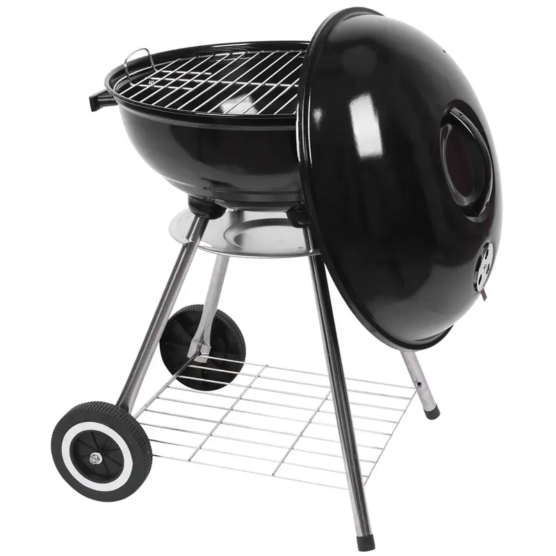 Portable 18 Inch Enamel Charcoal BBQ Grill, Round Kettle Grill with Wheeled Base, Galvanized Steel Construction Heat Control Ash Stove for Patio Garden Camping
