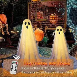 Halloween Set of 2 Outdoor Decorations Creepy Ghosts with Battery-Operated String Lights Easy to Assemble for Front Porch or Yard Decor Spooky Ornaments