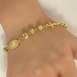 14k Gold Plated Rosary Bracelet 8 inches