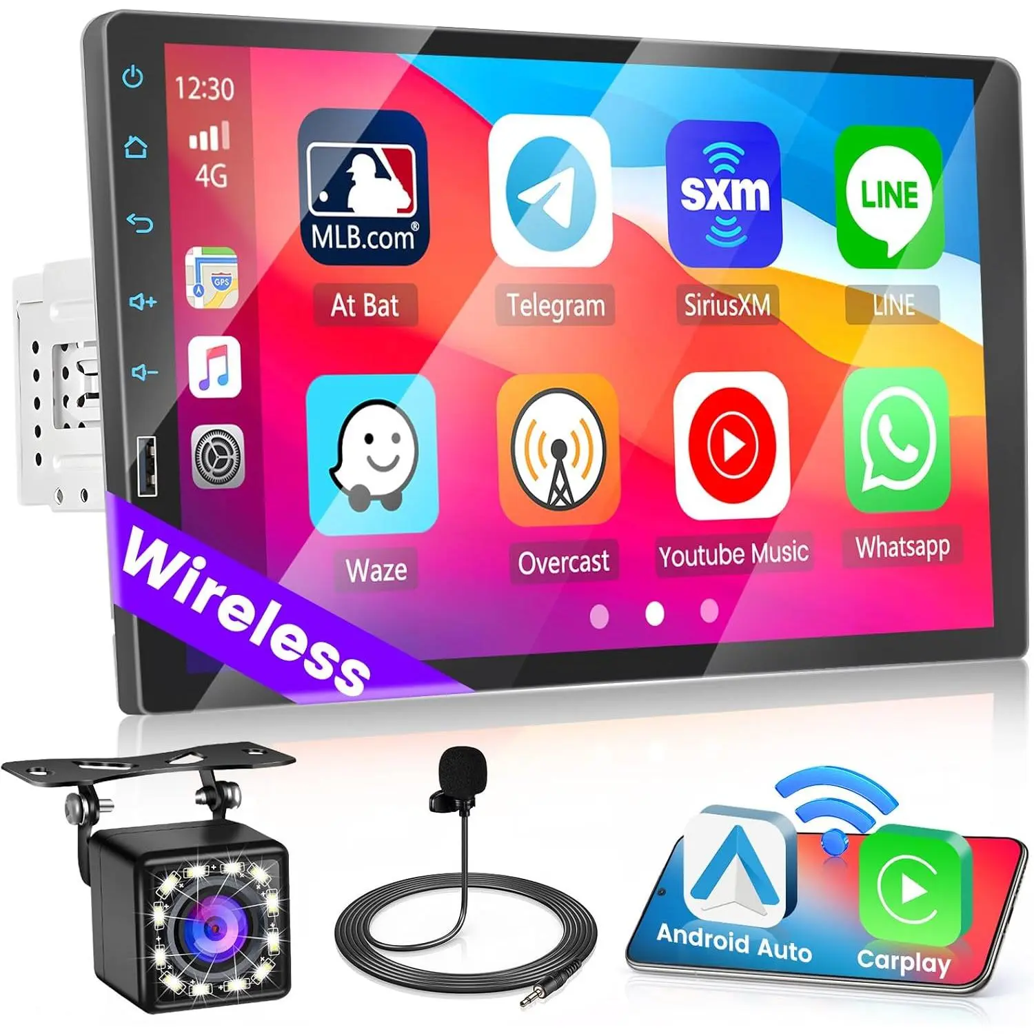 RIMOODY 9-In Single Din Car Radio - Vehicle Electronics with Wireless Carplay Adapter, Bluetooth Connectivity, Touchscreen Android Auto, Mirror Link, FM Radio, Backup Camera, Microphone, Father's Day Gift Option