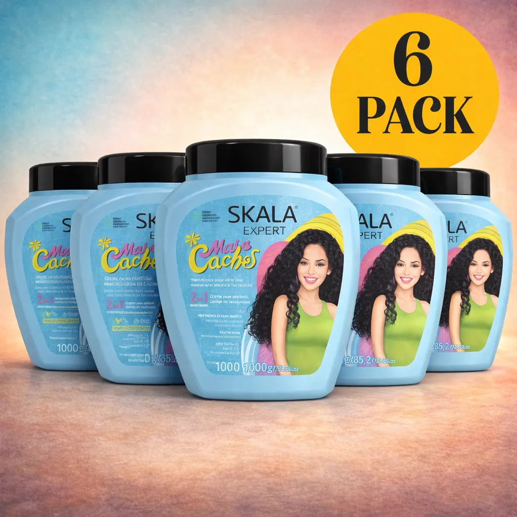 Skala Mais Cachos 2-in-1 Hair Mask & Leave-In Cream, Hydrating Haircare for Curly & Coily Hair with Castor Oil, Vegan & Sulfate-Free, 6-Pack (35.2 oz Jars), Curly Hair