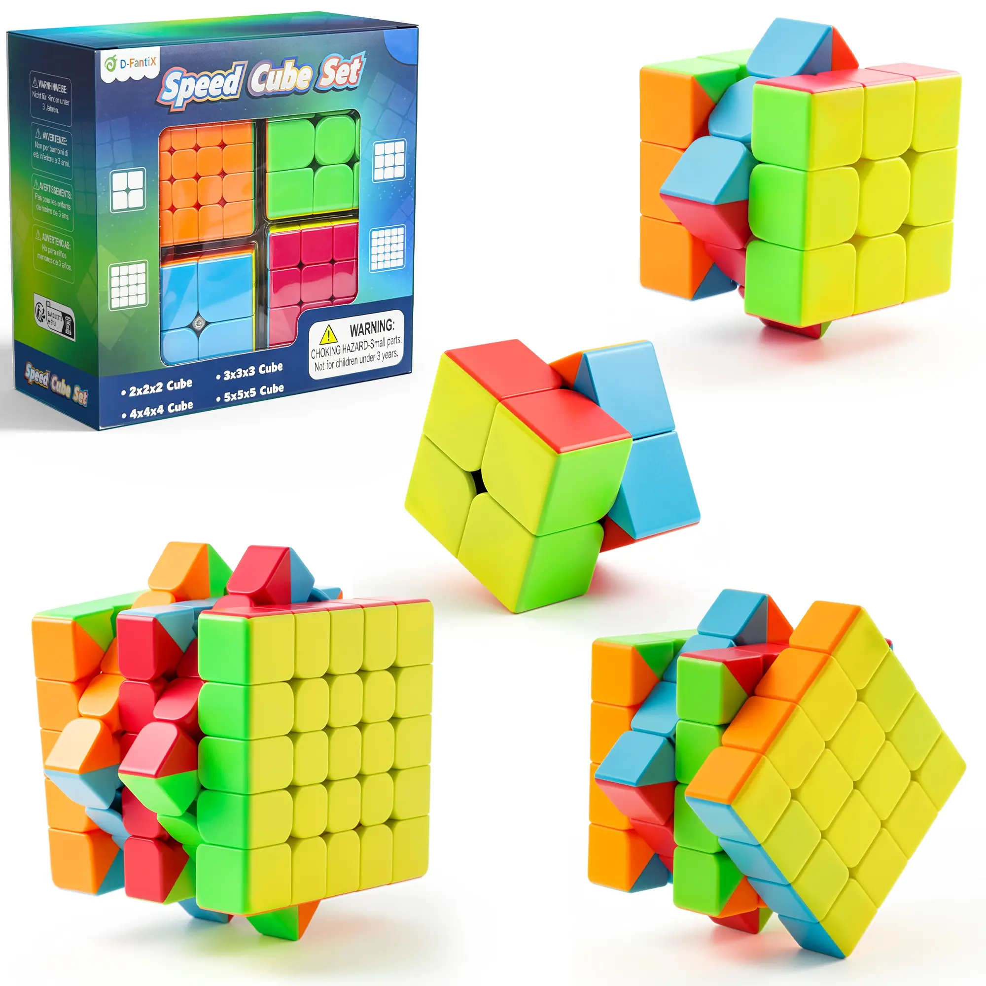 Speed Cube Set 2x2 3x3 4x4 5x5, Adult Stress Relief Fidget Toys Stickerless Frosted, Problem-Solving Brain Teaser, Kids Travel Toys, Birthday Gifts Stocking Stuffers for Teen Boys Girls