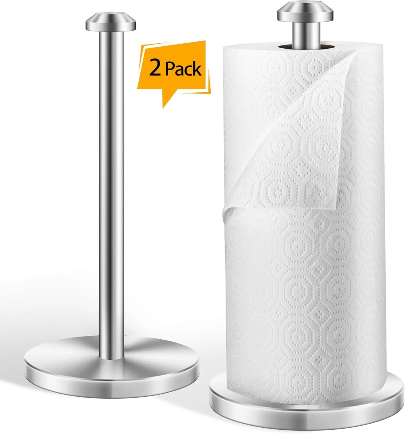 2 Pack Paper Towel Holder, Stainless Steel Paper Towel Holder Countertop,Paper Towel Stand for Kitchen, Bedroom, Bathroom Pad Sliver Dispenser Bin
