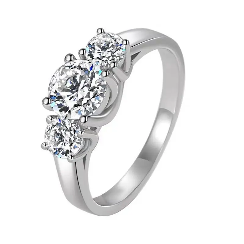 Classic 1ct 3 Stone Moissanite Solitaire Engagement Rings for Women, 925 Sterling Silver 14K Gold Promise Ring for Her, Round Cut Simulated Diamond Wedding Rings