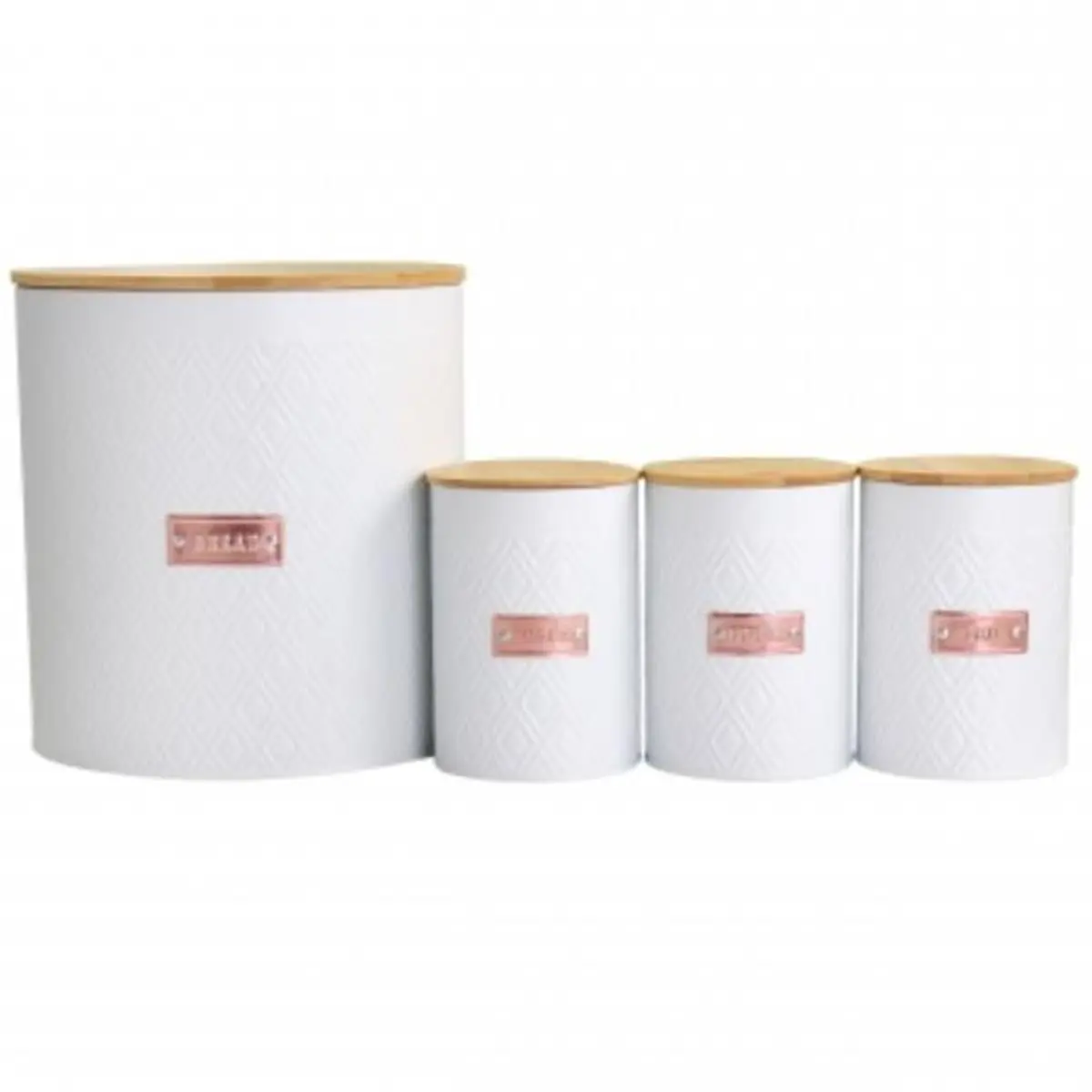 MegaChef MG-555 Kitchen Food Storage & Organization Argyle Canister Set with Bamboo Lids, White - 4 Piece