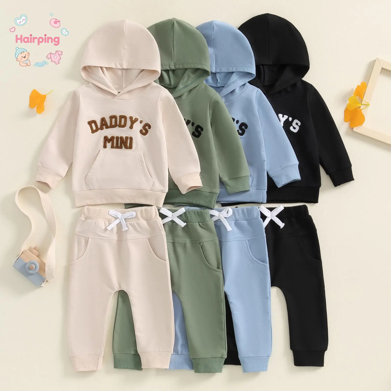 Baby Boy "Daddy's Mini" Hoodie Tracksuit Set, Long Sleeve Hooded Top & Jogger Pants Soft Cotton Casual 2-Piece Toddler Outfit
