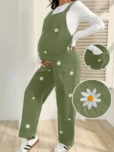Maternity Wide Leg Jumpsuit | Daisy Embroidery | Casual Autumn Wear