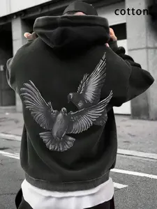 Men's Knit Cotton Hoodie Sweatshirts with Peace Dove Print, Casual Fitted Design for Spring & Fall, Soft Comfortable Fabric for Daily Wear, Casual Hooded Sweatshirt