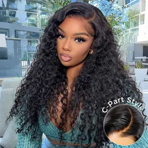 OQ HAIR 7x5 C-Part Water Wave Wear Go Wigs Glueless Human Hair Wigs Pre Cut Lace Front Wig for Women Side Part Style Natural Color Preplucked Hairline