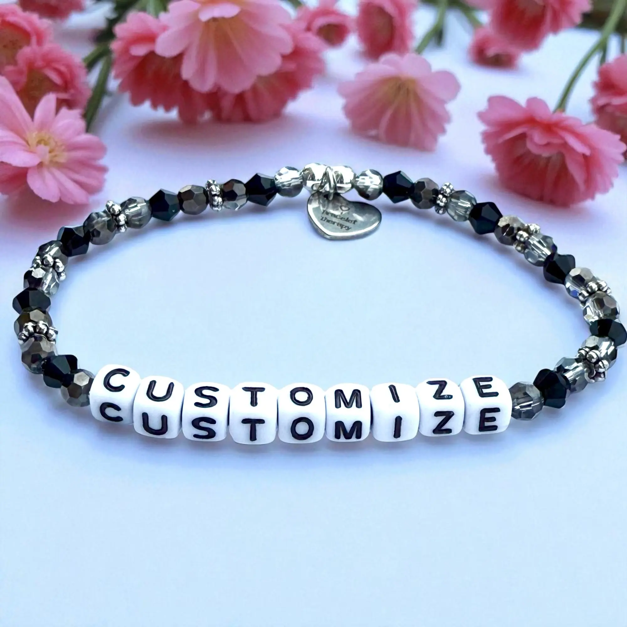 Custom Word Bracelet for Women | Personalized Black Beaded Bracelet | Custom Name Bracelet | Black Beaded Bracelet