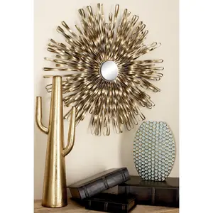 Set of 3 Sunburst Metal Looped Home Wall Decor with Mirror Accent Set of 3 27", 22", 18"D
