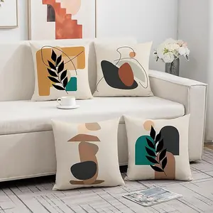 Abstract Plant Pattern Cushion Cover,  4 Counts/set Square Throw Pillow Cover, Household Decoration Supplies for Home Living Room Sofa Couch