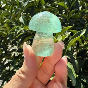 Small Green Kelp Fluorite Mushroom Carving-Fluorite Gemstone Mushroom,A139