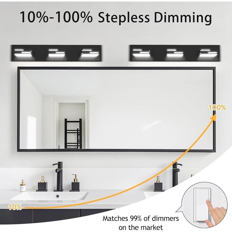 LED Modern Bathroom Vanity Light Fixtures 3-Light 5CCT Dimmable Matte Black Vanity Lights for Bathroom Lighting Fixtures Over Mirror, with 350? Rotatable  Heads, 22-inch