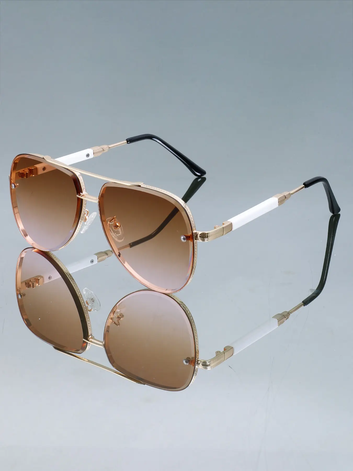 Metal Frame Oval Retro Glasses, Everyday, , , Pr Clear Lens Glasses Vintage Round Oval Metal Frame UV400 Gold  main image 2