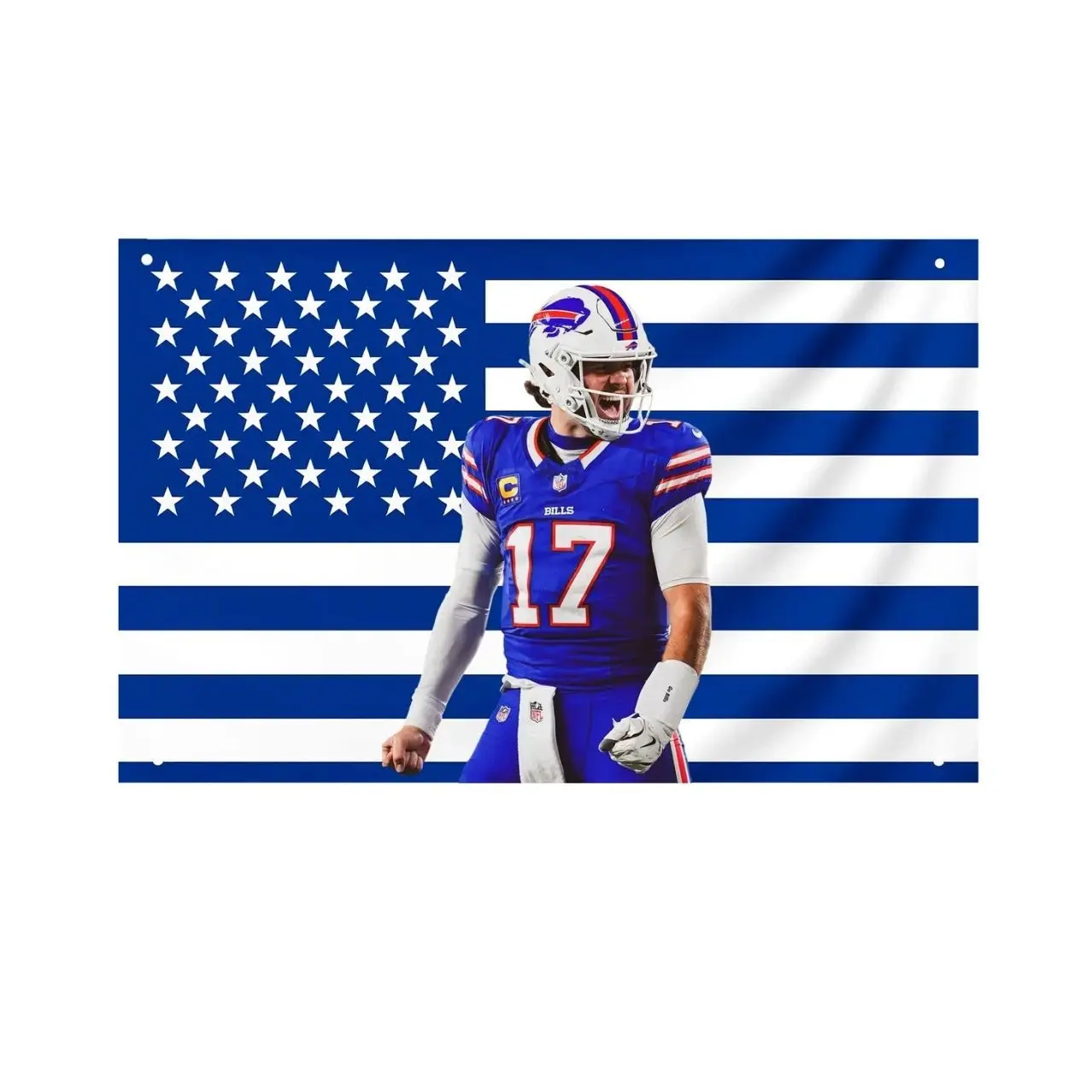 Josh Allen Blue US Flag, Tapestry – NFL Wall Art, Buffalo Football Decor, Quarterback Room Poster, Sports Bedroom & Dorm Flag
