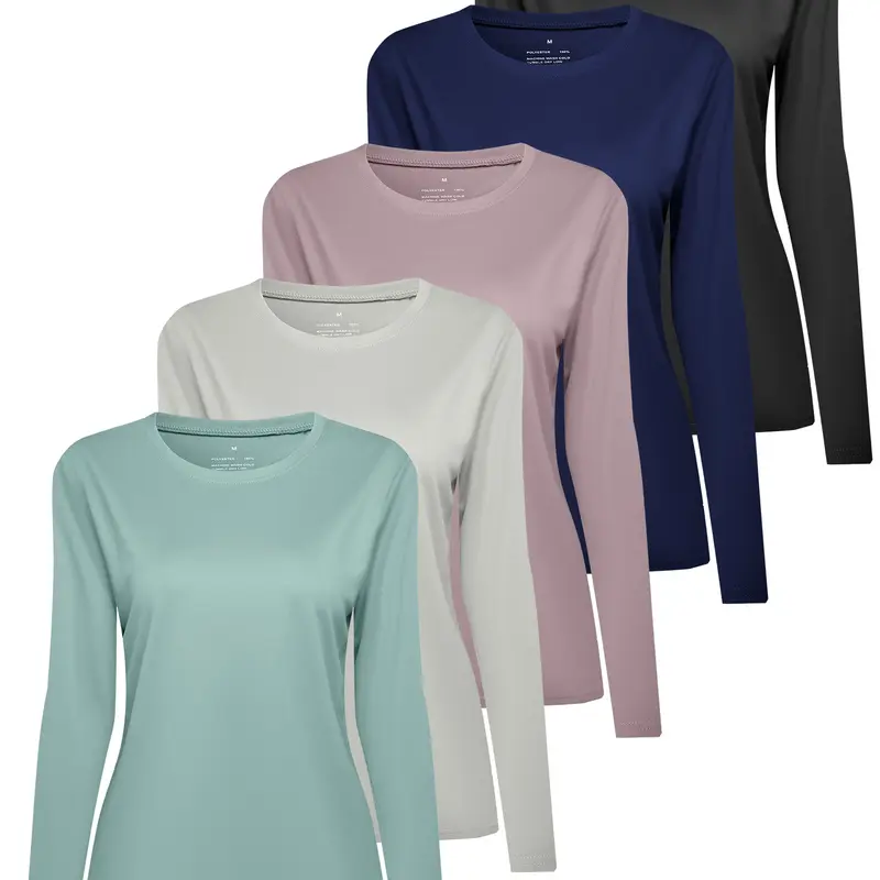 Women's 5-Piece Compression Crewneck Long Sleeve Workout Tops Set -Multi-Color Activewear, Gym Clothes for Fitness & Casual Everyday Use, Shirts for Women, Crewneck Workout Tops,outdoorfun