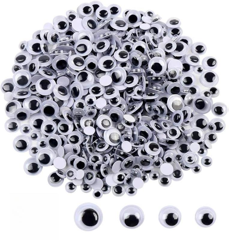 500 Pieces 6mm -12mm Black Wiggle Googly Eyes with Self-Adhesive Backs for DIY Crafts Doll Making Sewing Supplies