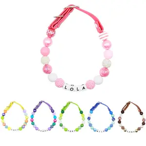Custom Beaded Name Collar for Dog-Small, Medium and Large Pets-Adjustable Handmade in the USA-Rhinestone and Bubblegum Beads 20MM-Personalized Colors
