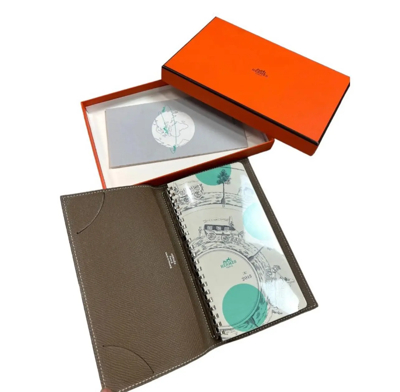 Pre-owned HERMÈS Leather Agenda HERMES Notebook with Box Brown Notebook in Orange Gift Box #1196