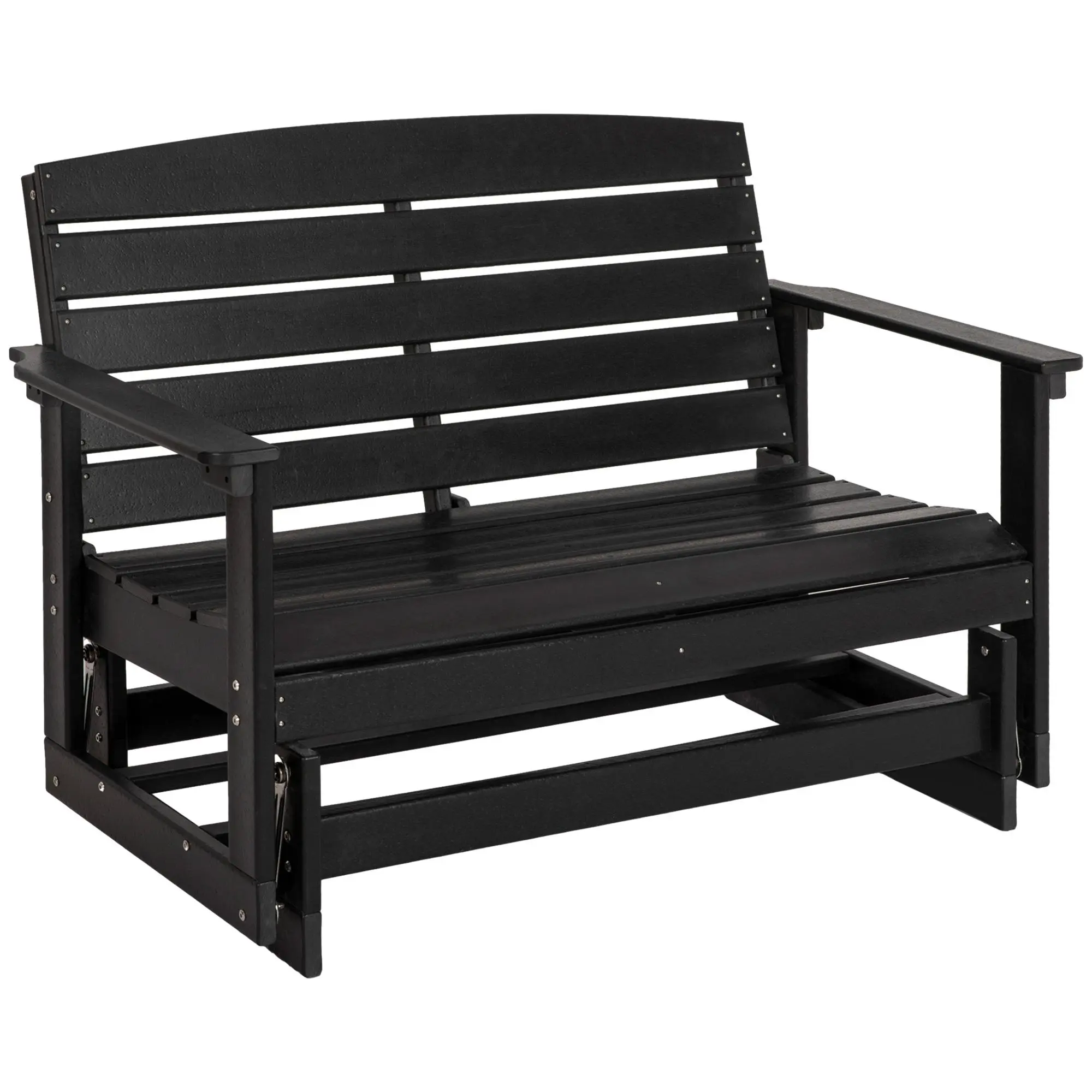 Outsunny 2-Person Outdoor Glider Bench Patio Double Swing Rocking Chair Loveseat w/ Slatted HDPE Frame for Backyard Garden Porch, Light Gray, Outdoor Patio Furniture, Two-Seat Benches