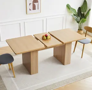Giratree 55.1''-70.9'' Extendable Dining Table, Modern Farmhouse Rectangular Kitchen Table with Carved Line Base for Dining Room, Living Room and Home Office