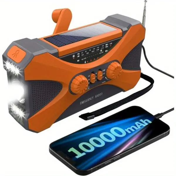 Emergency Radio 10000mAh Multi-Purpose Disaster Preparedness Flashlight Solar Rechargeable Hand Crank Emergency Gear