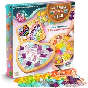 Mosaic Craft Kit - Decorate Your Own Unicorn and Rainbow Design Coaster with Glass Tiles, Fun DIY Art Craft Supplies, Birthday Gift Activity Kit for Girls Kids & Teens