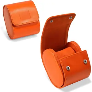 Watch Case for Men Women Leather Watch Roll Travel Case Watch Box Storage Organizer and Orange Display Watch Accessories