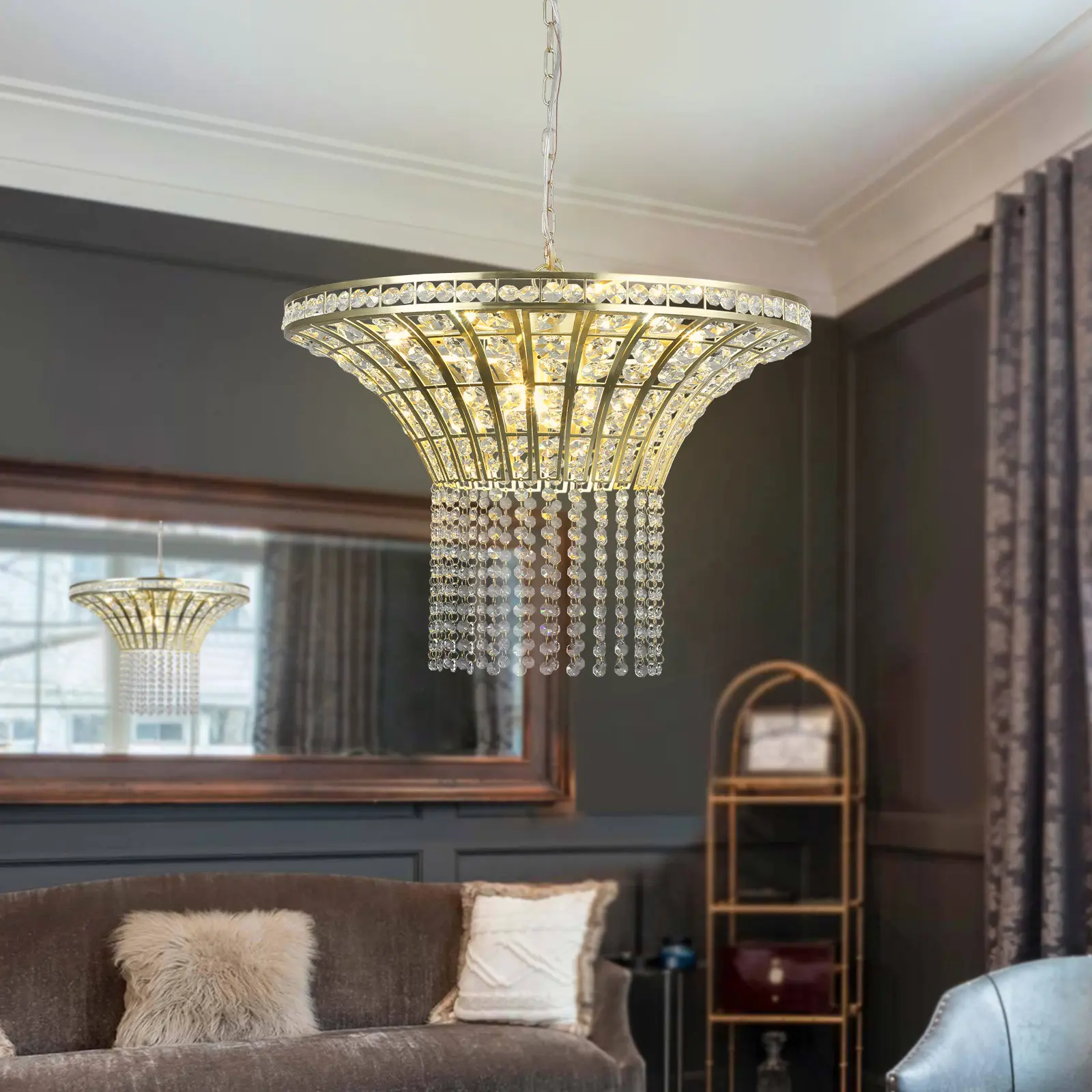 YYDS (Same as W1340120181/L5021) 8-Light 23.6" Wide Crystal Waterfall Chandelier (Bulb Not Included)