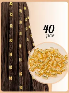 40pcs Vibrant Solid Color Hollow Hair Beads, Stylish Braiding Cuffs, Hair Rings for Dreadlocks, Bohemian Hairstyling Accessories for Women, Hair Ornaments