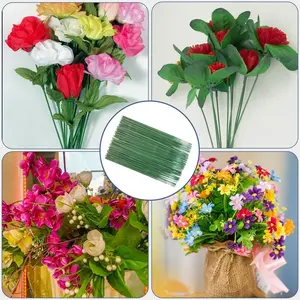 62pcs flower stems with plastic - coated iron, DIY handicraft materials, twisted rod accessories, green - wire flower stems, simulated flower branches, universal flower stems. Two sizes are available (7.17/9.92 inches).