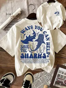 Save the Sharks T-Shirt – Featuring "Ways You Can Help Save the Sharks" Design with Marine Life Illustrations , Unisex Graphic Tee , Eco-friendly Message for Awareness and Action , Ideal Gift for Shark Conservation Enthusiasts  Cartoon Whale Print T-Shirt
