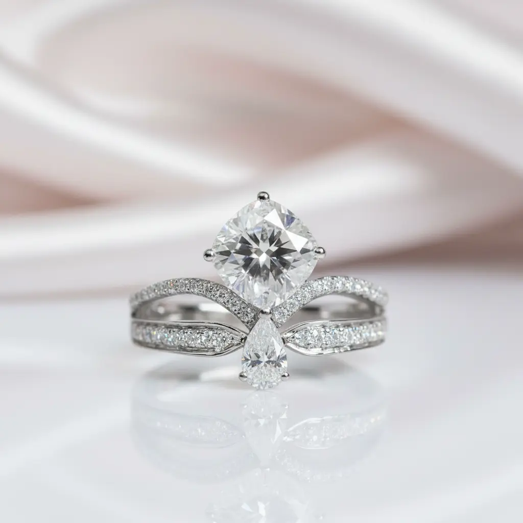 18K White Gold 1.5ct Cushion Cut Diamond Option Crown Engagement Ring
